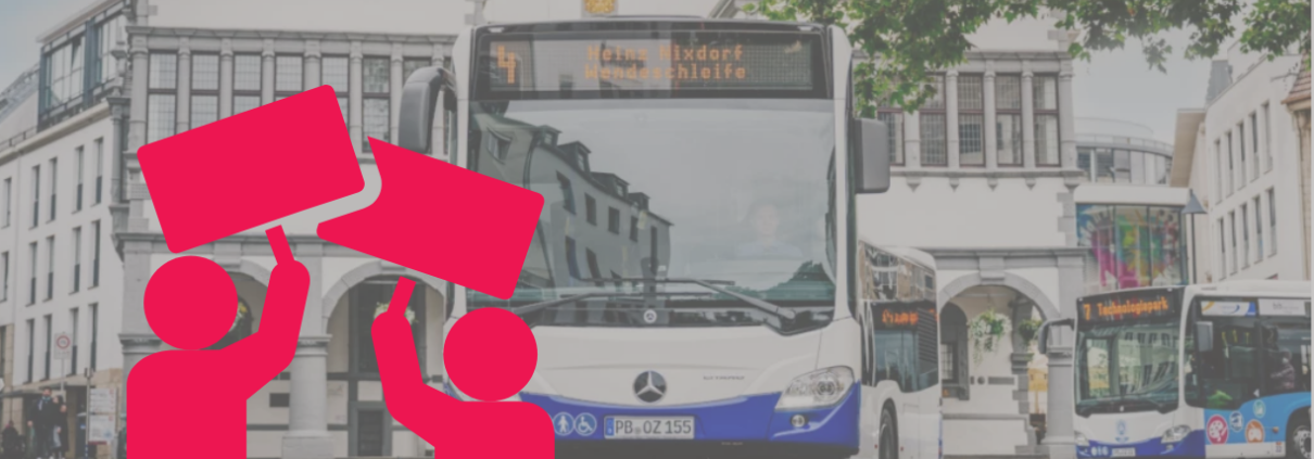 Symbol für einen Warnstreik vor zwei Bussen