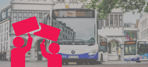 Symbol für einen Warnstreik vor zwei Bussen